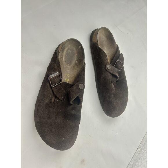 Birkenstock Boston Shoes Womens Size 37 Brown Suede Clogs Slip On Comfort Mule - Picture 3 of 6
